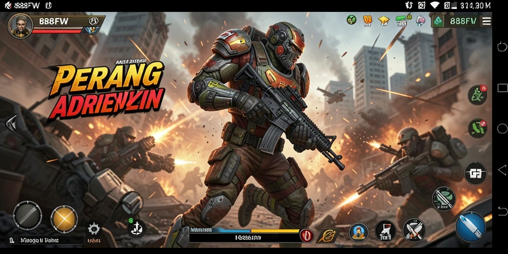 Screenshot gameplay 888FW menampilkan pertempuran yang intens dan grafis mempesona.