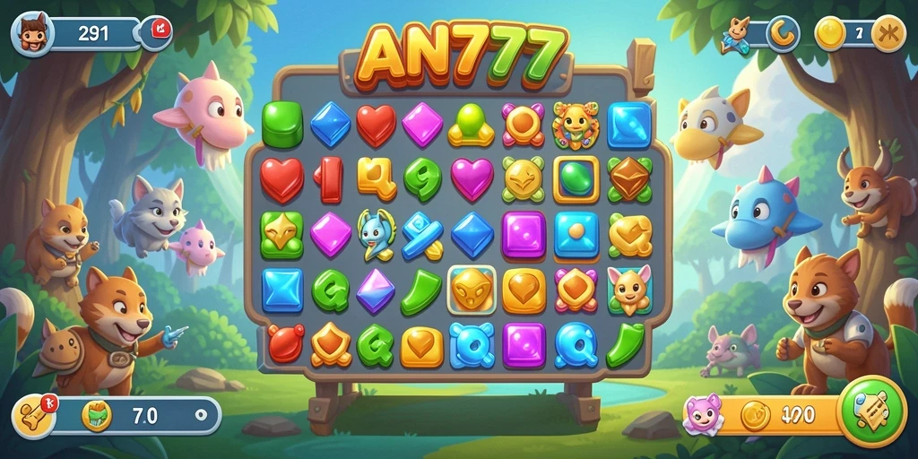 Tampilan menarik dari gameplay Match-3 yang penuh warna.