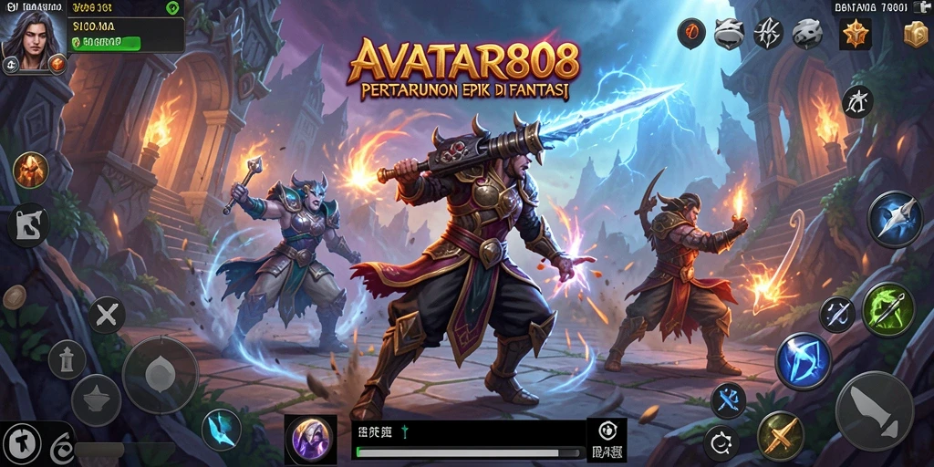 Tampilan gameplay <strong>AVATAR808</strong> menunjukkan pertarungan seru antar karakter.