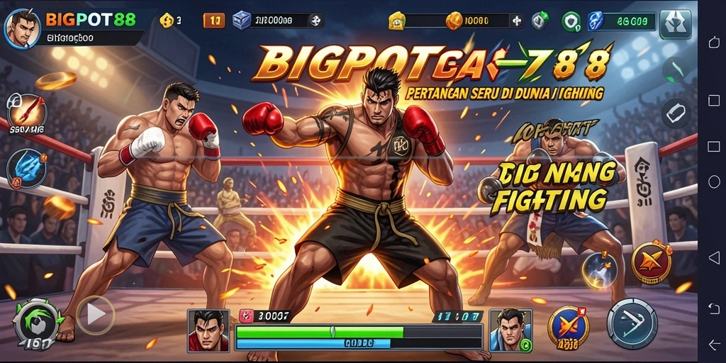 Tampilan pertarungan seru dalam BIGPOT88 dengan karakter yang beragam.