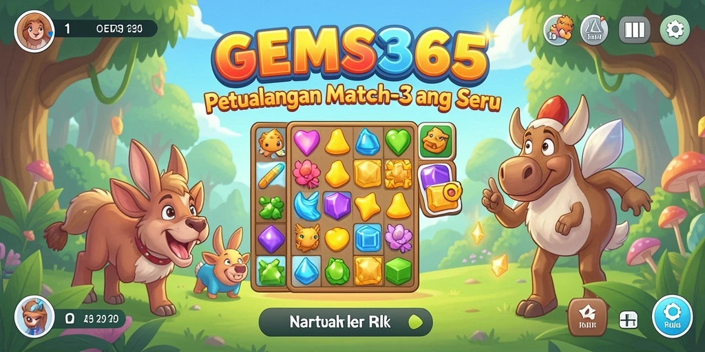 Screenshot dari gameplay menampilkan permata berwarna-warni dalam kombinasi Match-3.