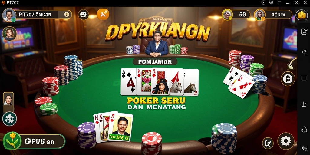 Tampilan gameplay Poker di PT707 dengan meja dan kartu.
