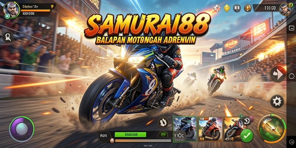Screenshot SAMURAI88 menampilkan aksi balapan motor yang mendebarkan.