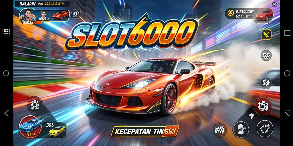 Tampilan utama gameplay balapan SLOT6000 yang mendebarkan.
