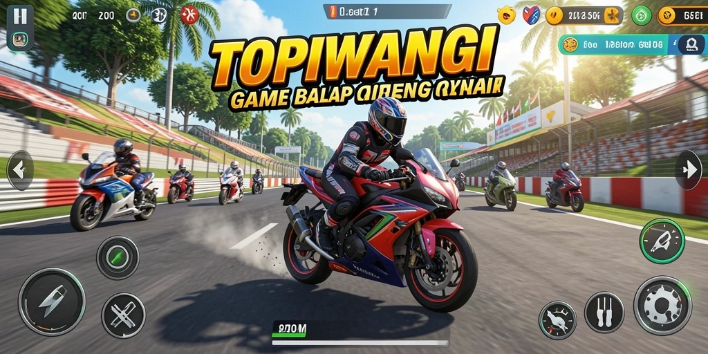 Screenshot gameplay TOPIWANGI dengan aksi balap motor yang mendebarkan.