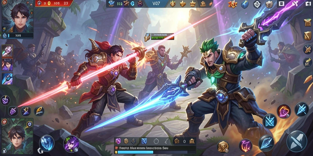 Tampilan dinamis dari gameplay seru V07 di arena MOBA.