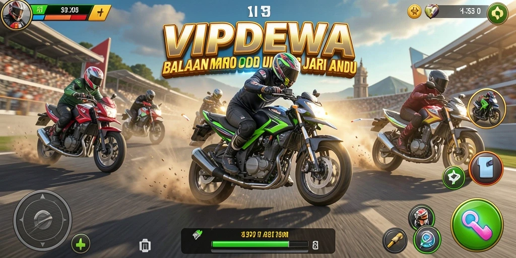 Tampilan gameplay mendebarkan dalam balapan motor.